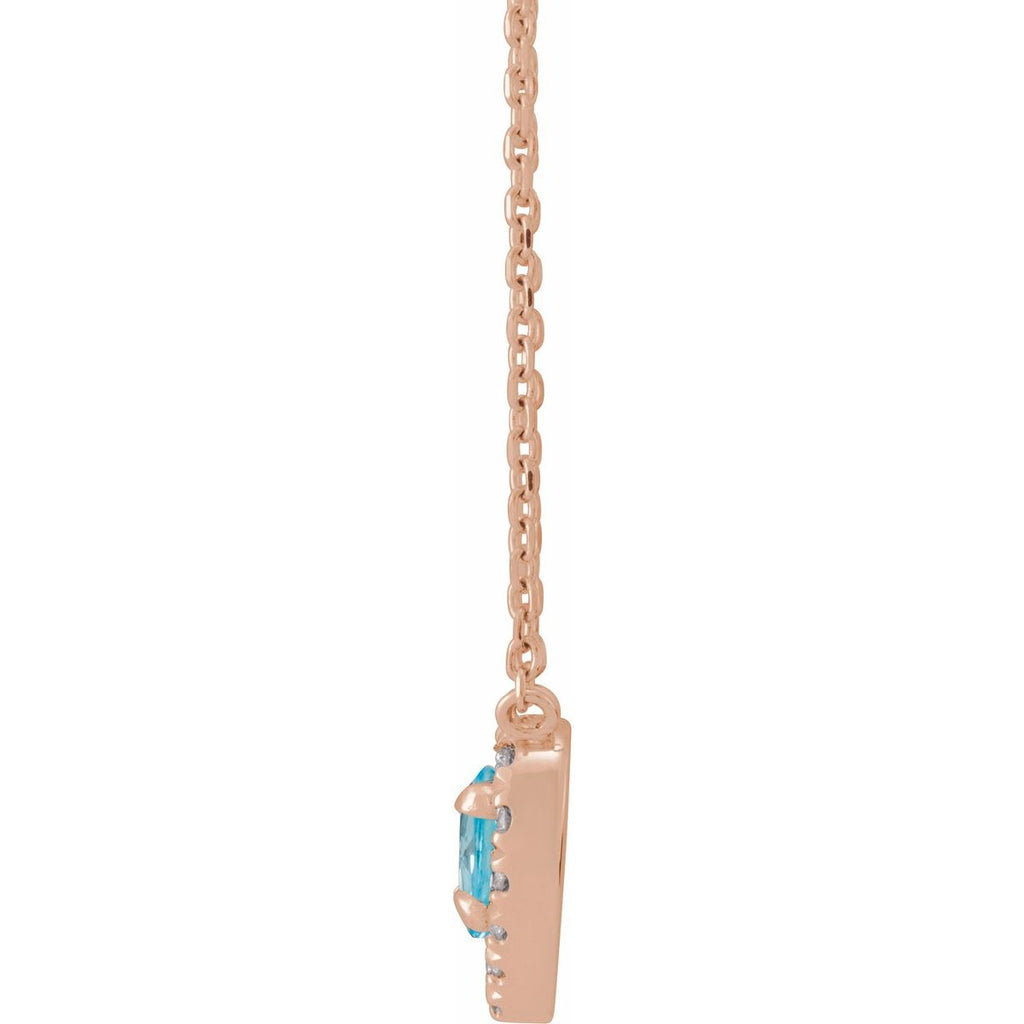 Natural London Blue Topaz & 1/8 CTW Natural Diamond French-Set Halo-Style Necklace in 14k rose gold