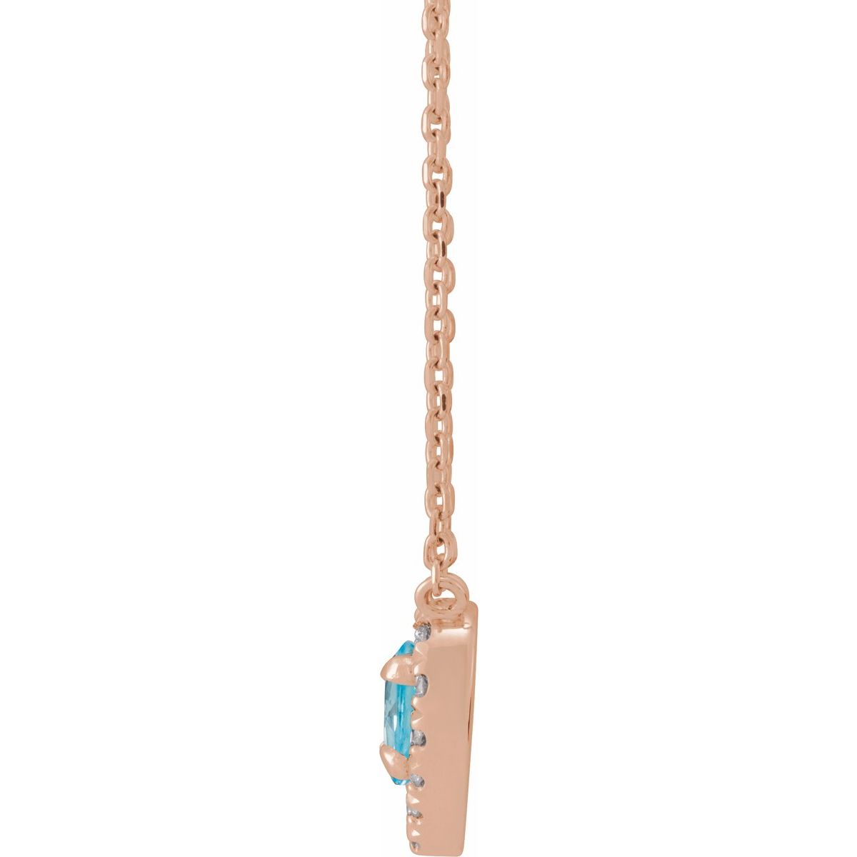 Natural London Blue Topaz & 1/8 CTW Natural Diamond French-Set Halo-Style Necklace in 14k rose gold