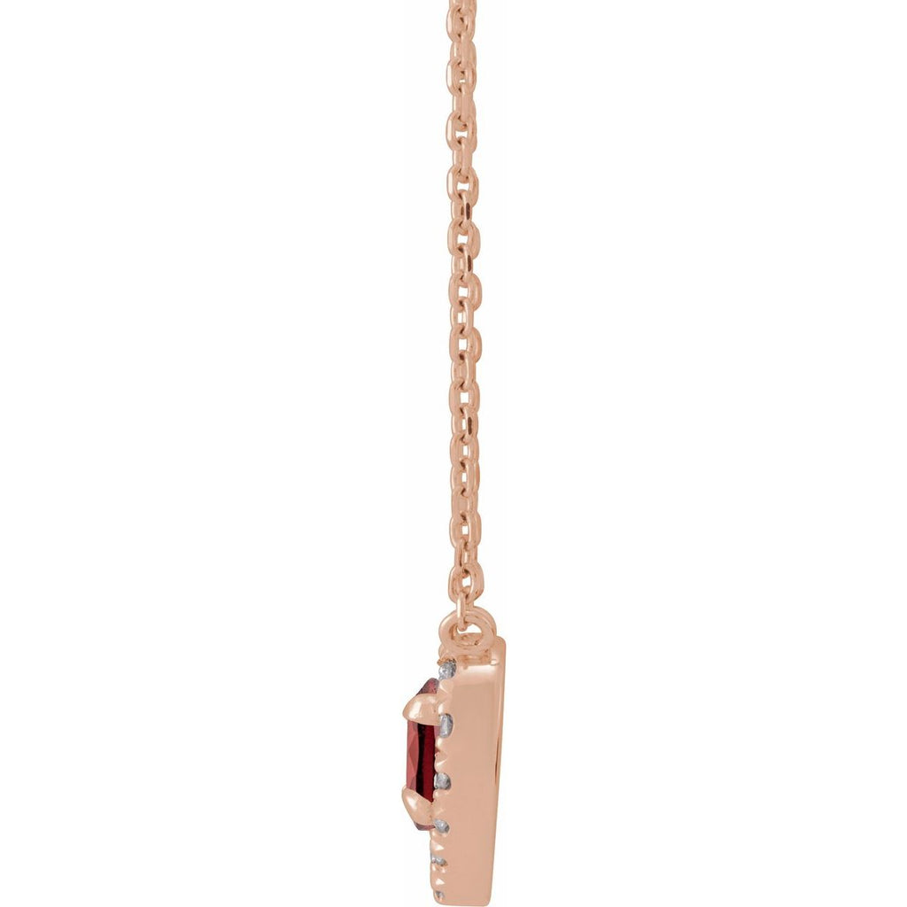 Natural Mozambique Garnet & 1/8 CTW Natural Diamond French-Set Halo-Style Necklace in 14k rose gold