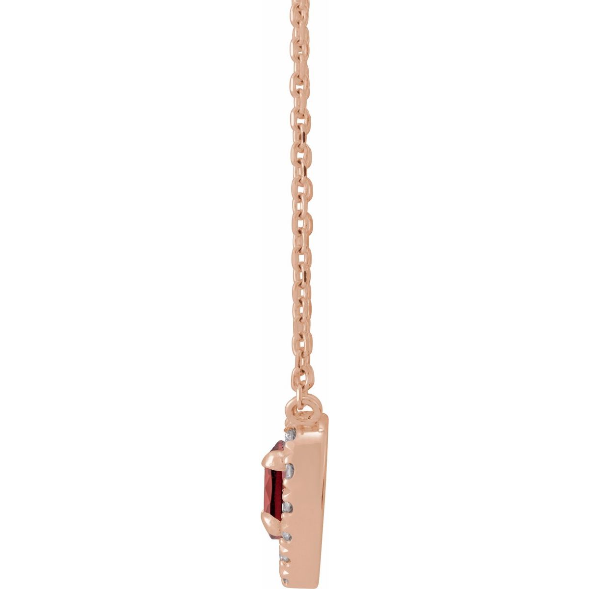 Natural Mozambique Garnet & 1/8 CTW Natural Diamond French-Set Halo-Style Necklace in 14k rose gold