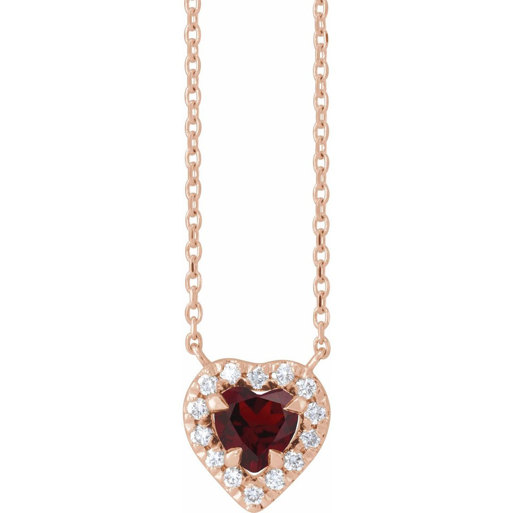 Natural Mozambique Garnet & 1/8 CTW Natural Diamond French-Set Halo-Style Necklace in 14k rose gold