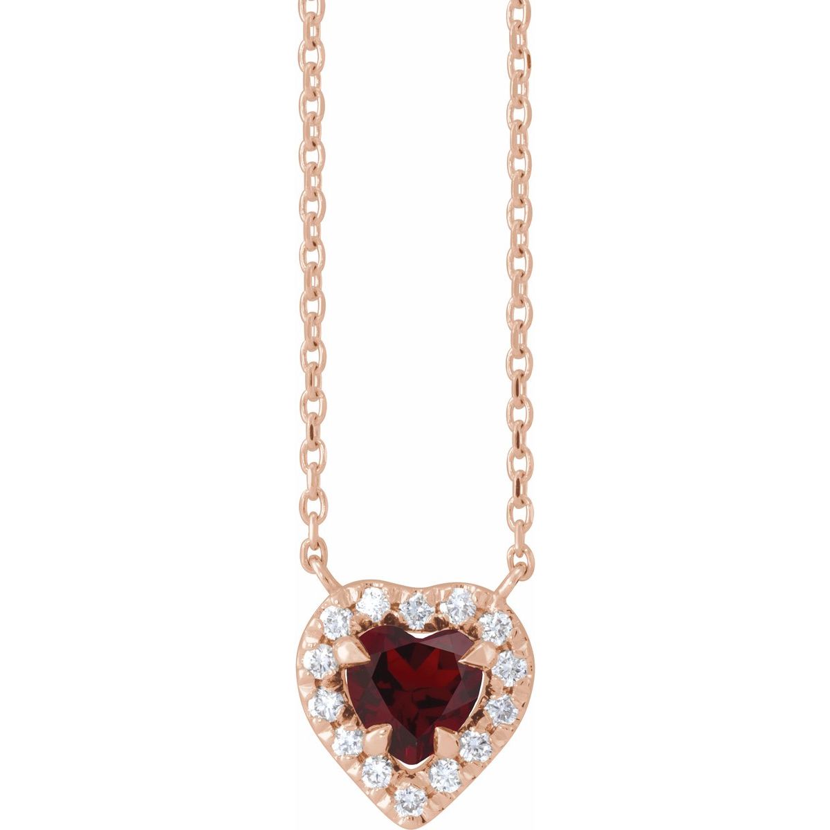 Natural Mozambique Garnet & 1/8 CTW Natural Diamond French-Set Halo-Style Necklace in 14k rose gold