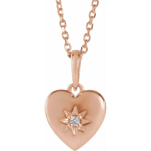 .015 CT Natural Diamond Heart Necklace in 14k rose gold