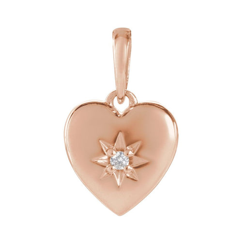 .015 CT Natural Diamond Heart Pendant in 14k rose gold