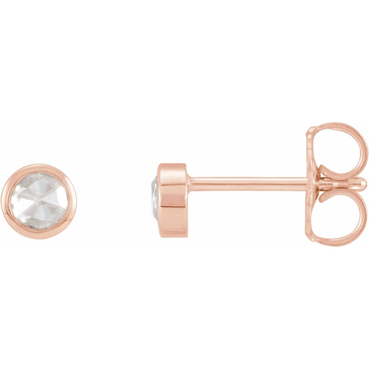.05 CTW Rose-Cut Natural Diamond Bezel-Set Earrings in 14k rose gold