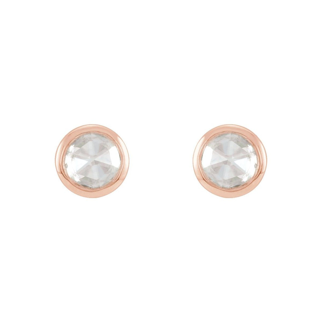 .05 CTW Rose-Cut Natural Diamond Bezel-Set Earrings in 14k rose gold