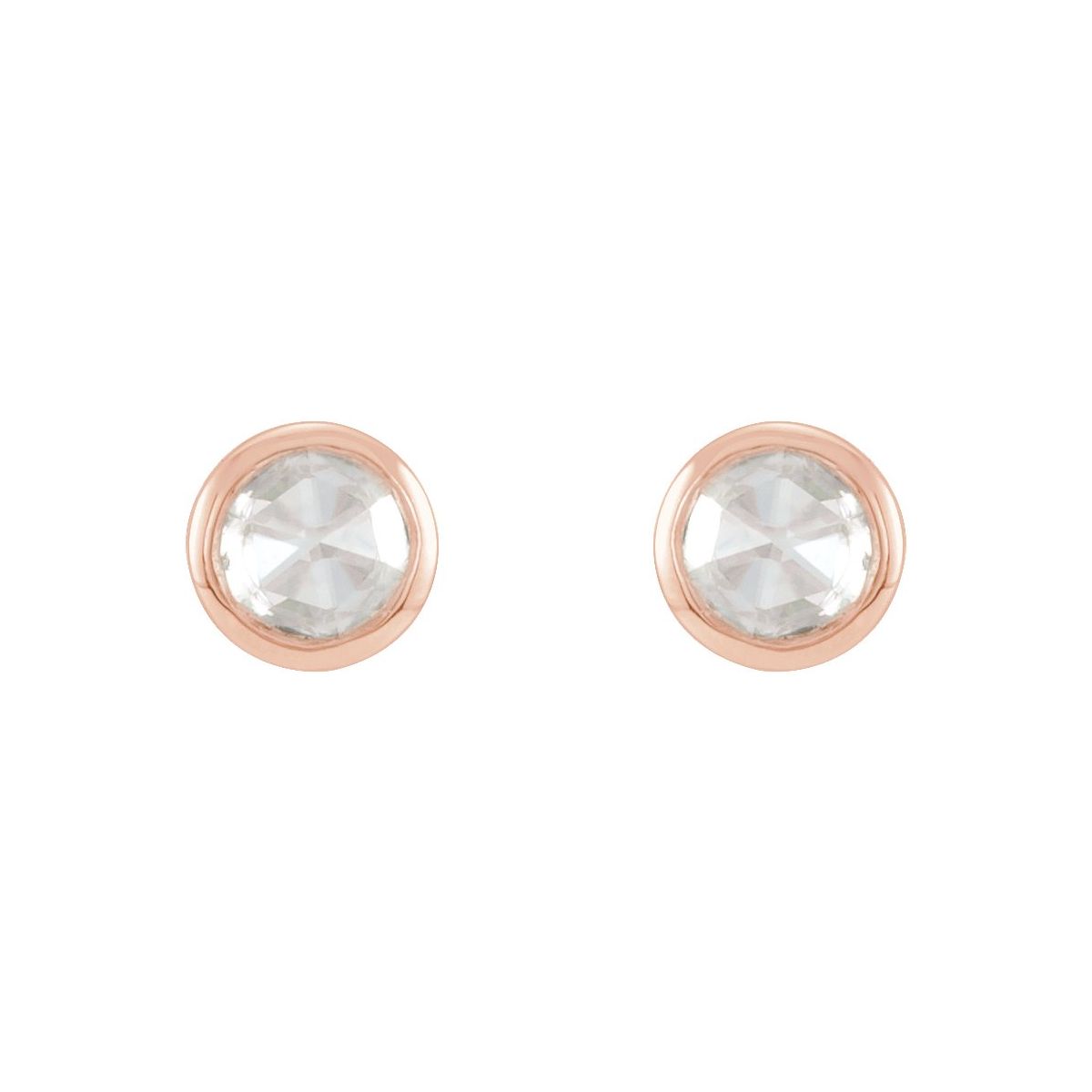 .05 CTW Rose-Cut Natural Diamond Bezel-Set Earrings in 14k rose gold