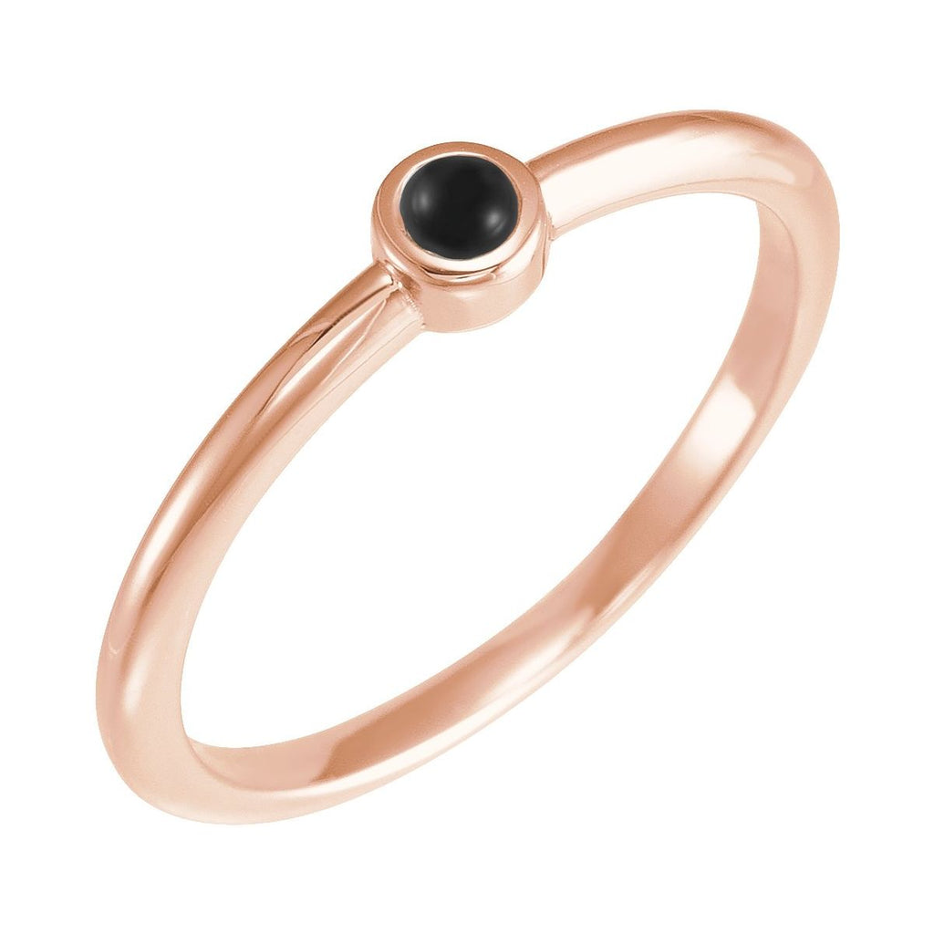 Cabochon Natural Black Onyx Stackable Ring in 14k rose gold