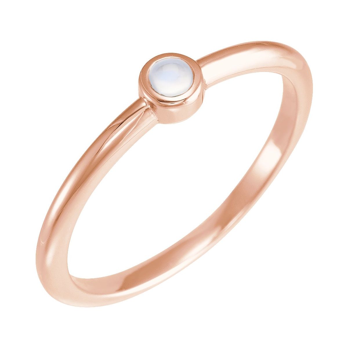 Cabochon Natural Rainbow Moonstone Stackable Ring in 14k rose gold