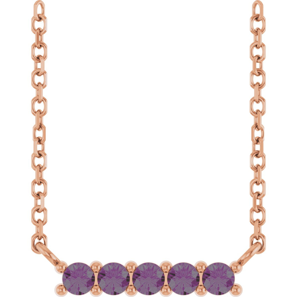 Natural Alexandrite Bar Necklace in 14k rose gold