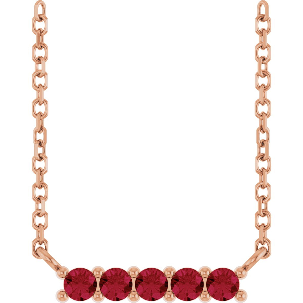 Natural Ruby Bar Necklace in 14k rose gold