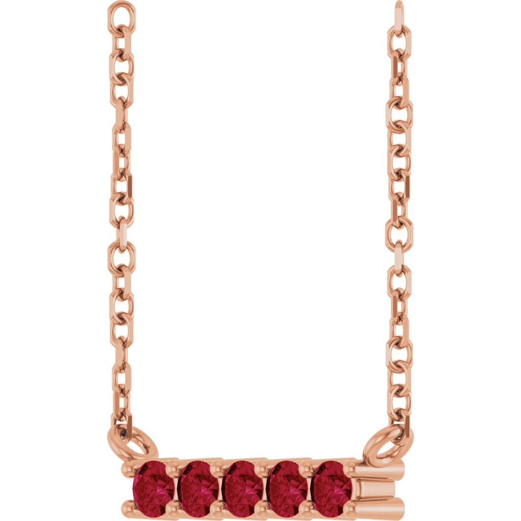 Natural Ruby Bar Necklace in 14k rose gold