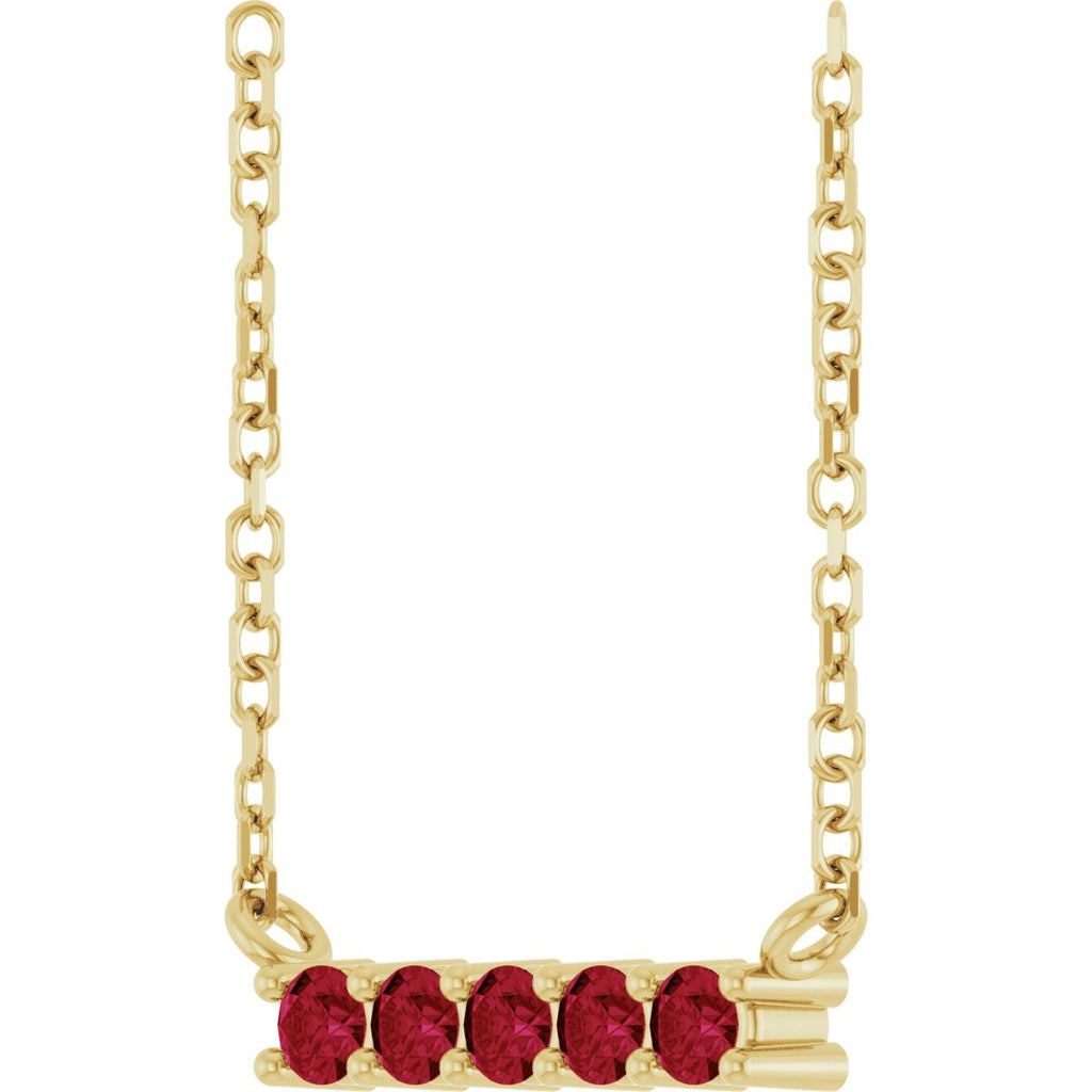 Natural Ruby Bar Necklace in 14k yellow gold
