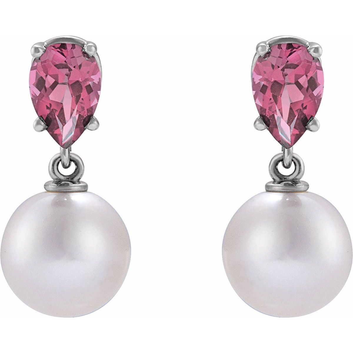 Cultured White Akoya Pearl & Natural Pink Tourmaline Earrings