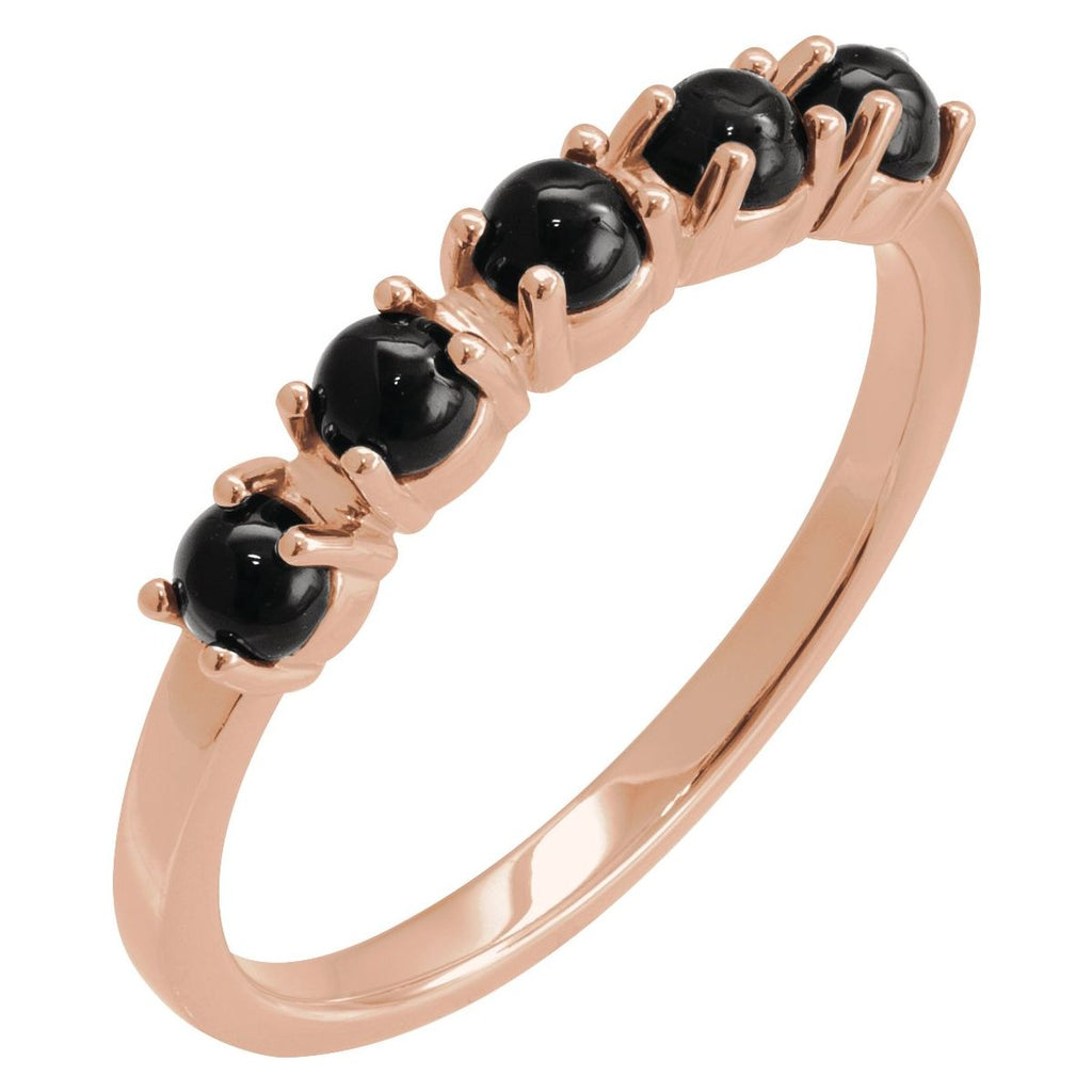 Natural Black Onyx Cabochon Stackable Ring in 14k rose gold