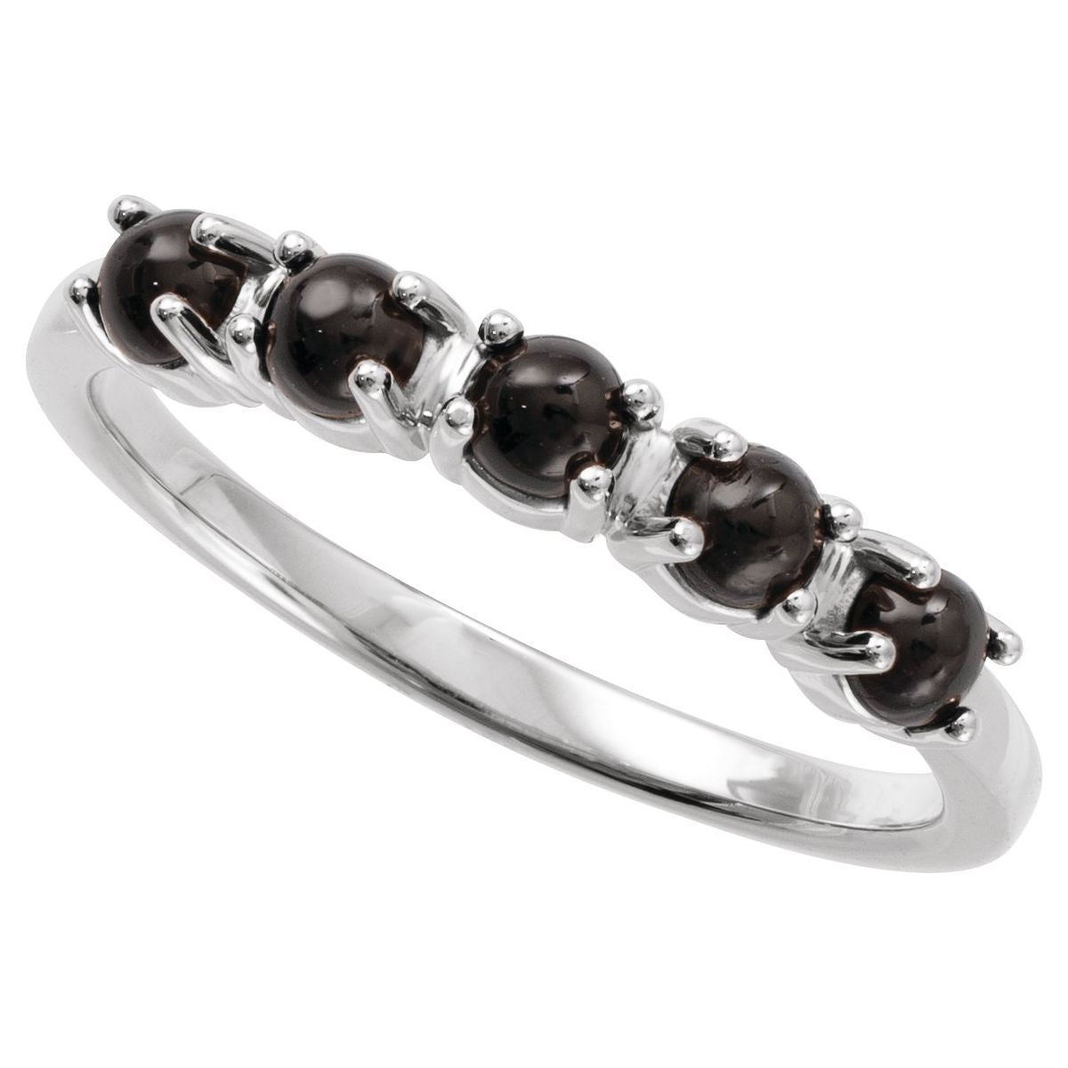 Natural Black Onyx Cabochon Stackable Ring in 14k white gold