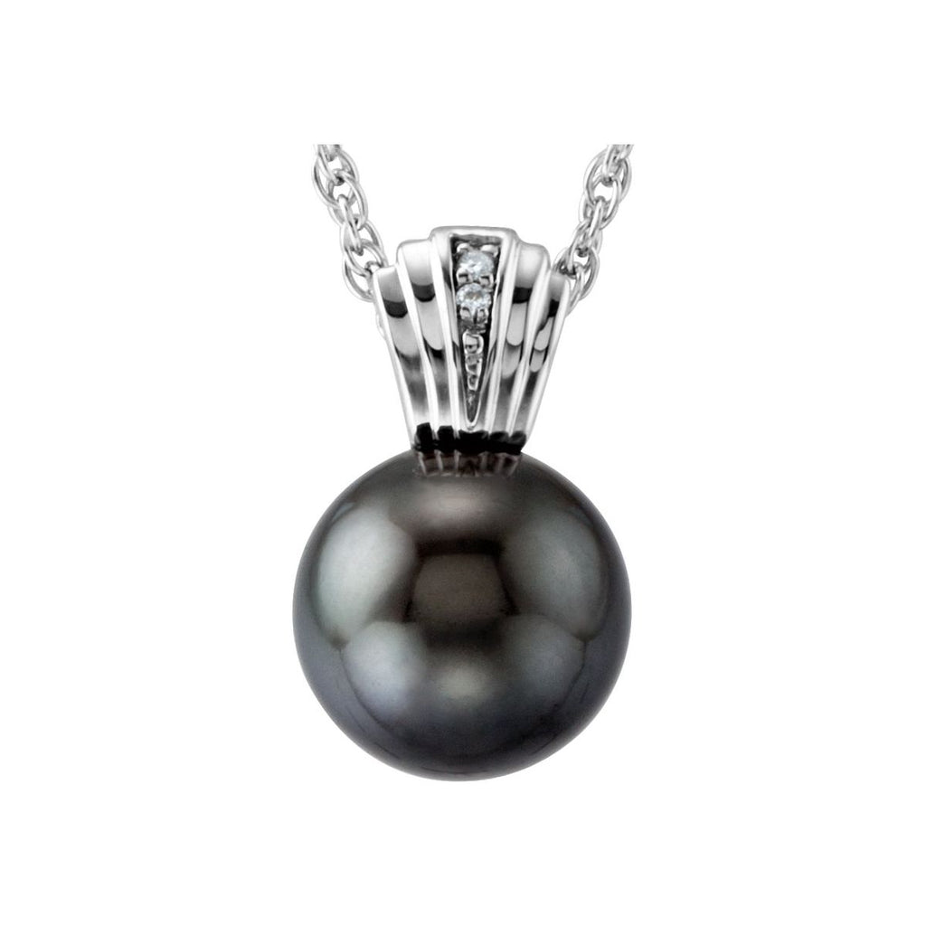 Cultured Gray Tahitian Pearl & .01 CTW Natural Diamond 18" Necklace in 14k white gold
