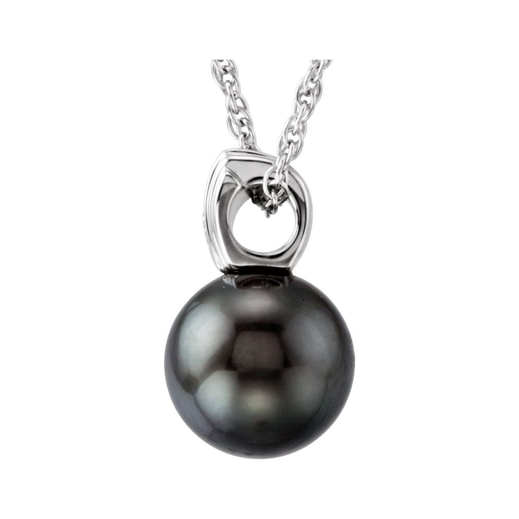 Cultured Gray Tahitian Pearl & .01 CTW Natural Diamond 18" Necklace in 14k white gold