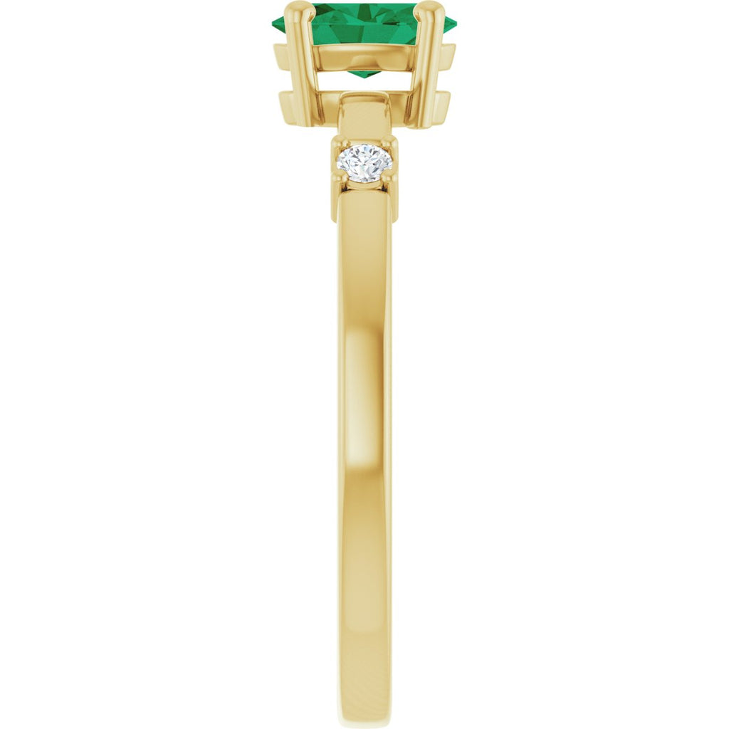 Lab-Grown Emerald & .05 CTW Natural Diamond Ring in 14k yellow gold