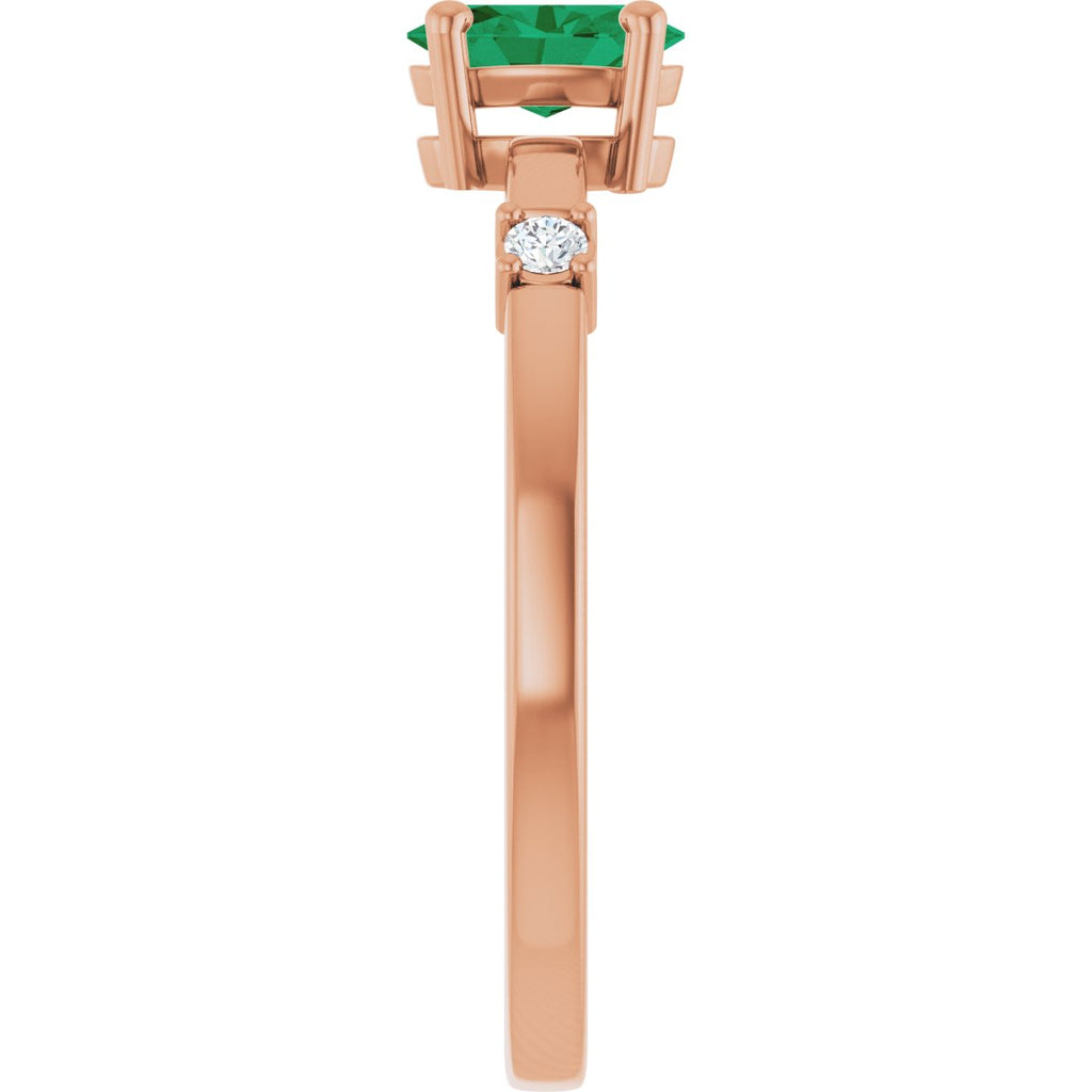 Lab-Grown Emerald & .05 CTW Natural Diamond Ring in 14k rose gold