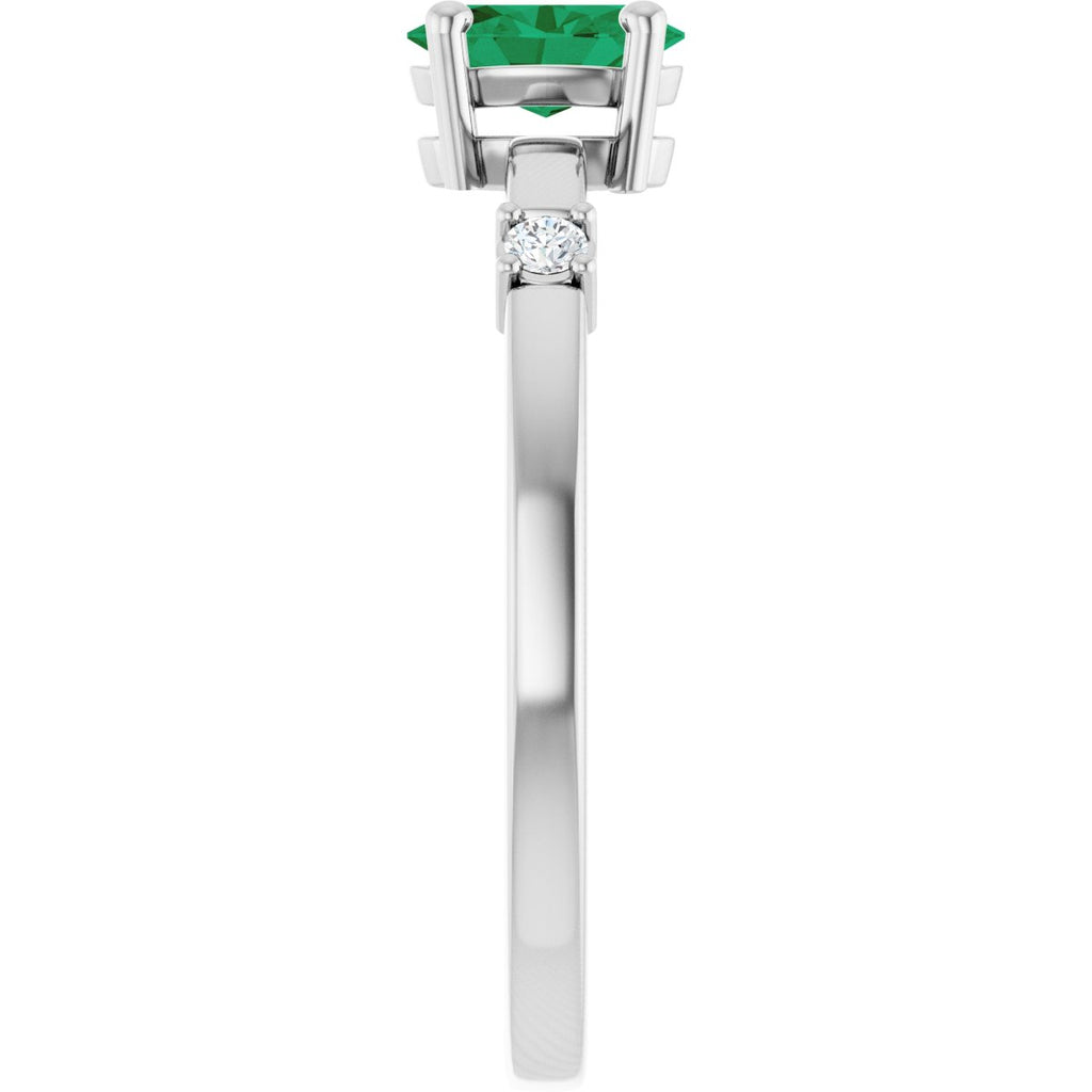 Lab-Grown Emerald & .05 CTW Natural Diamond Ring in 14k white gold