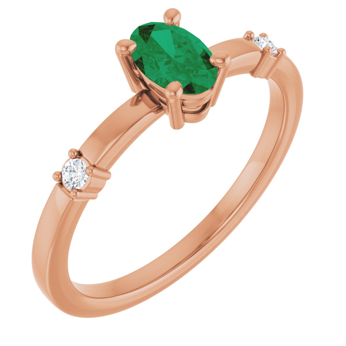 Lab-Grown Emerald & .05 CTW Natural Diamond Ring in 14k rose gold