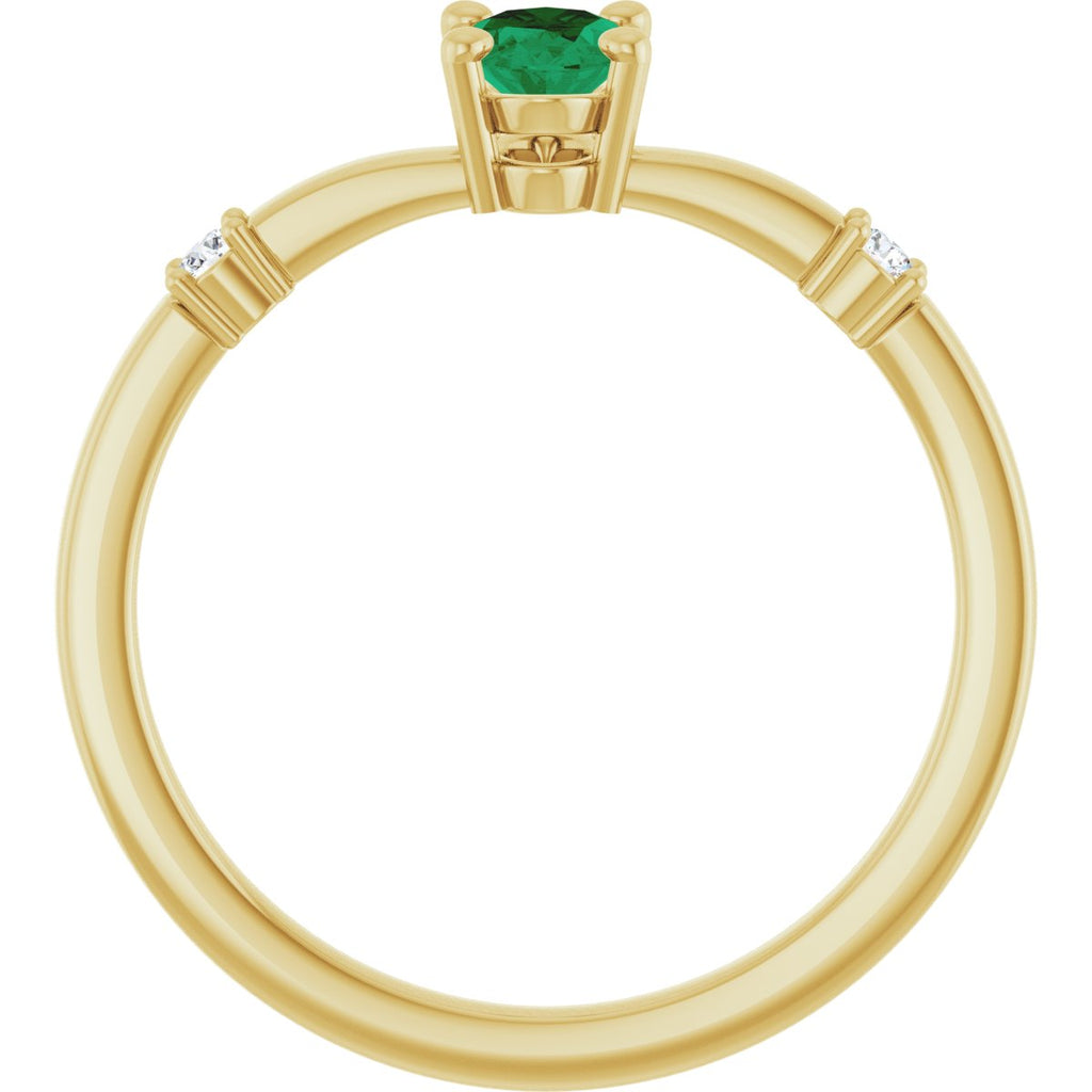 Lab-Grown Emerald & .05 CTW Natural Diamond Ring in 14k yellow gold