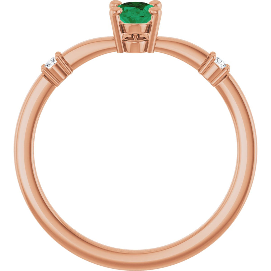 Lab-Grown Emerald & .05 CTW Natural Diamond Ring in 14k rose gold