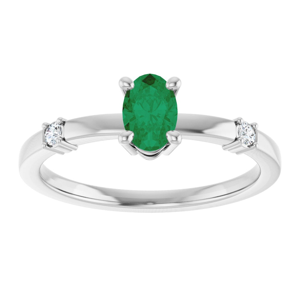 Lab-Grown Emerald & .05 CTW Natural Diamond Ring in 14k white gold