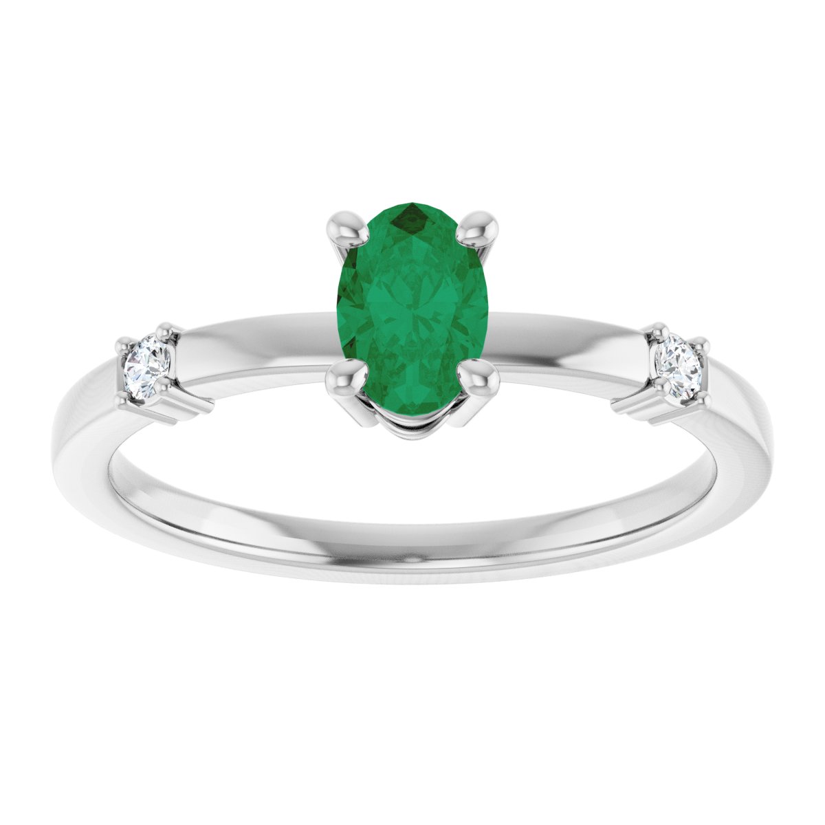 Lab-Grown Emerald & .05 CTW Natural Diamond Ring in 14k white gold
