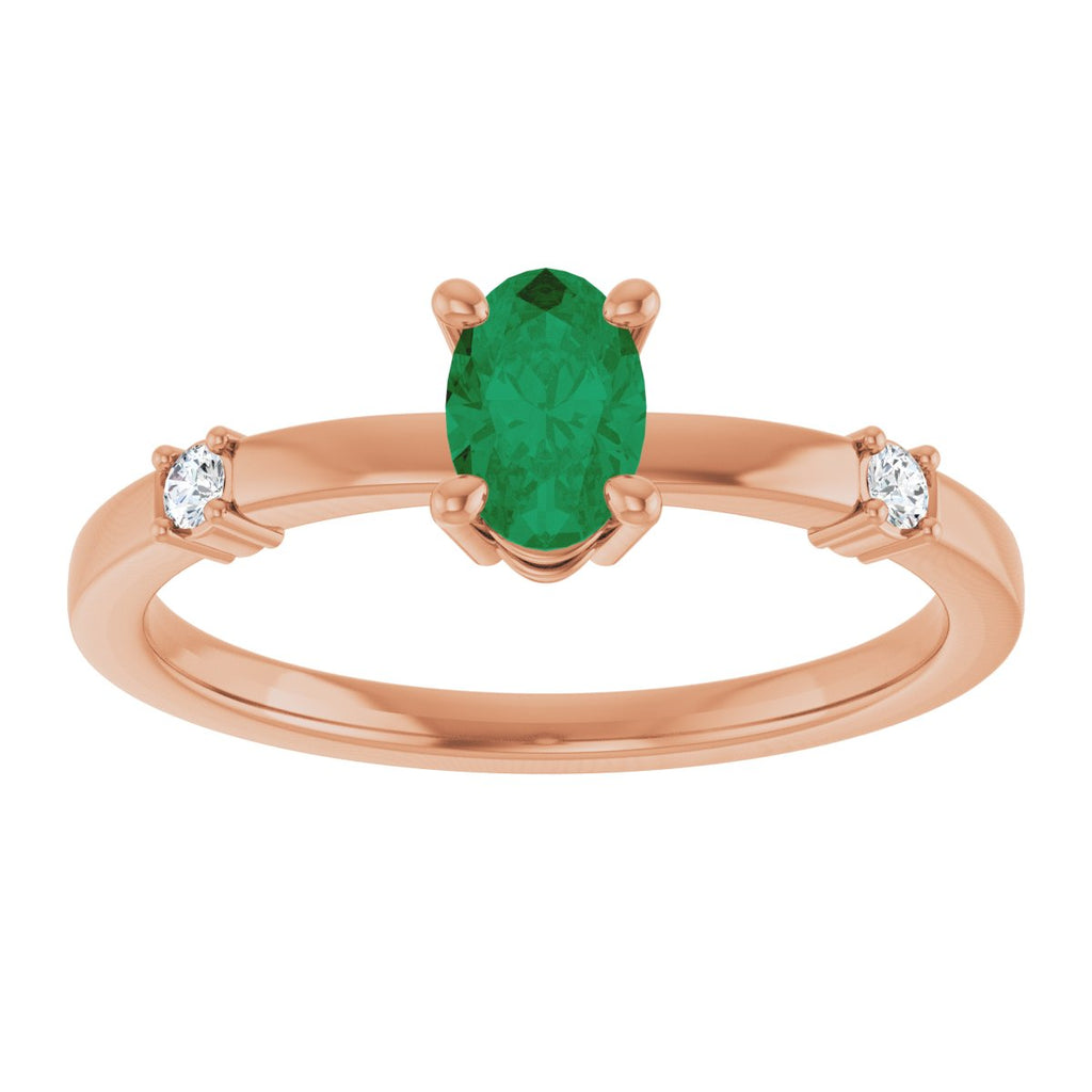 Lab-Grown Emerald & .05 CTW Natural Diamond Ring in 14k rose gold