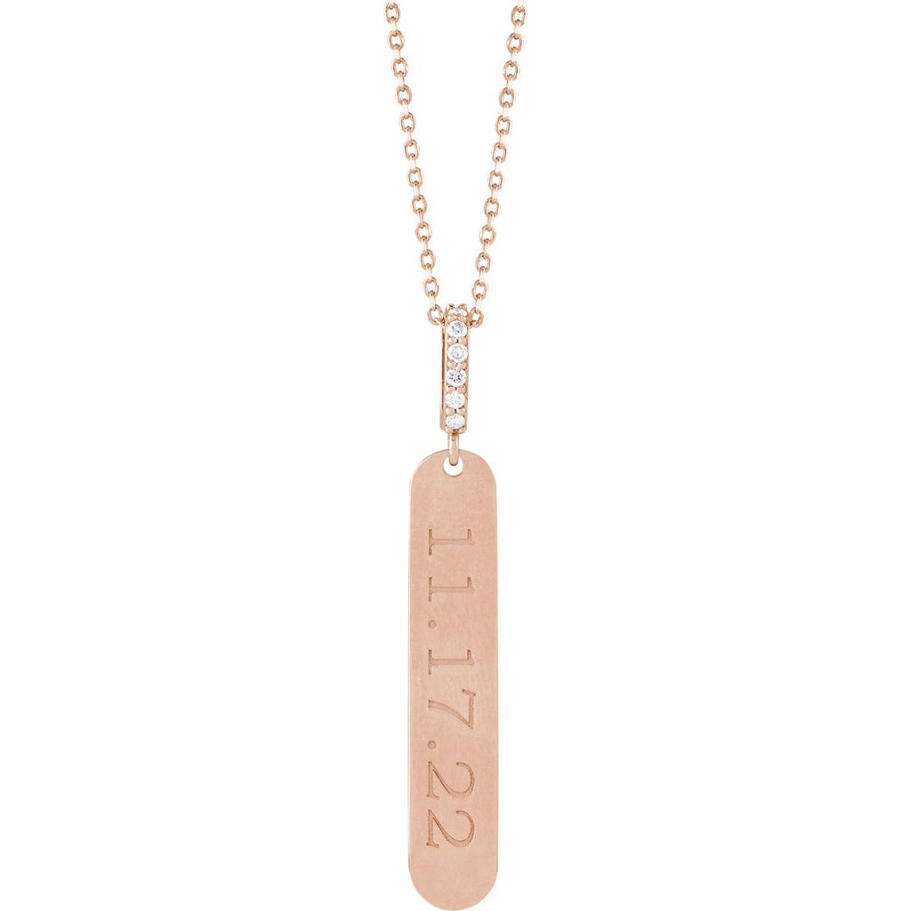 .05 CTW Natural Diamond Engravable Bar Necklace in 14k rose gold