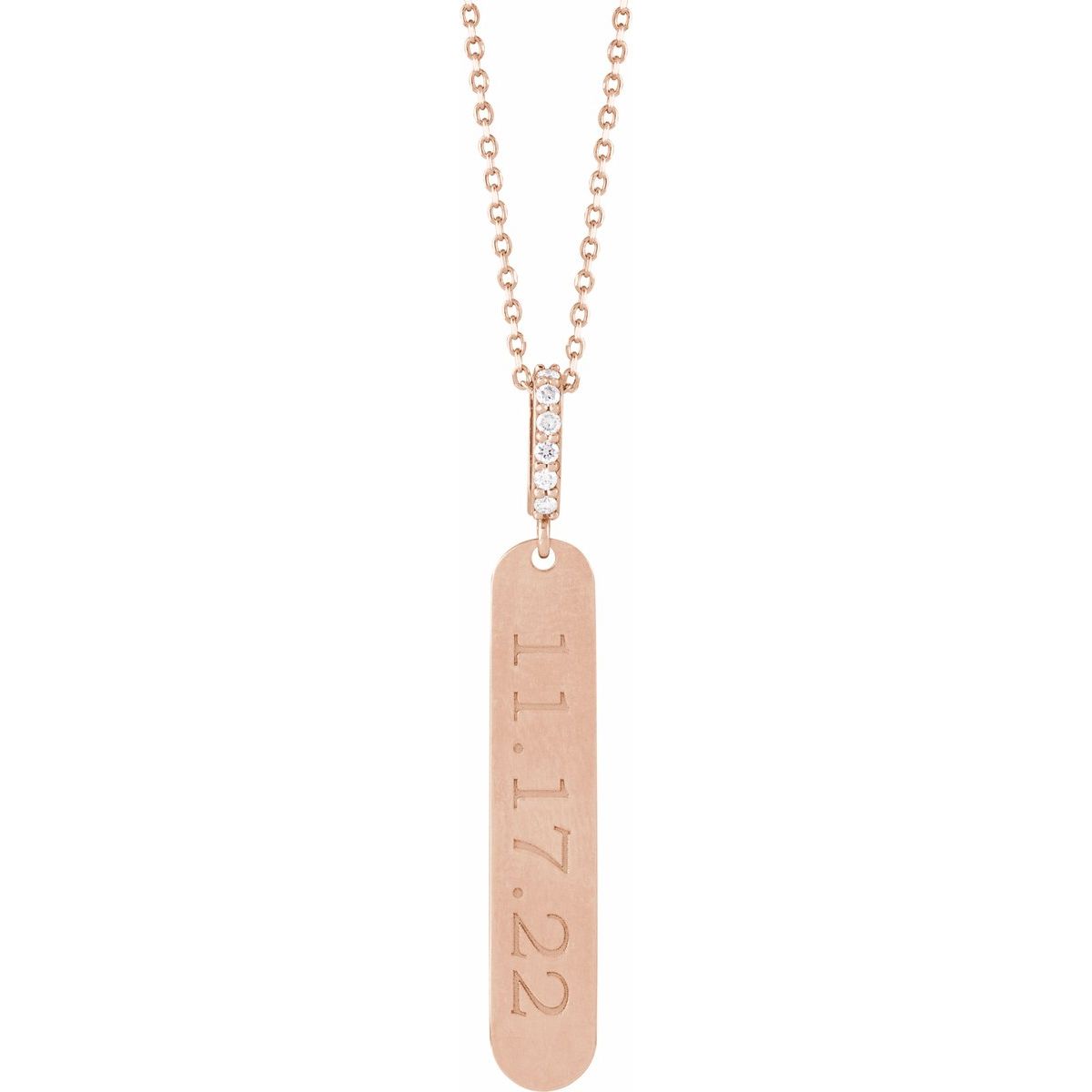 .05 CTW Natural Diamond Engravable Bar Necklace in 14k rose gold