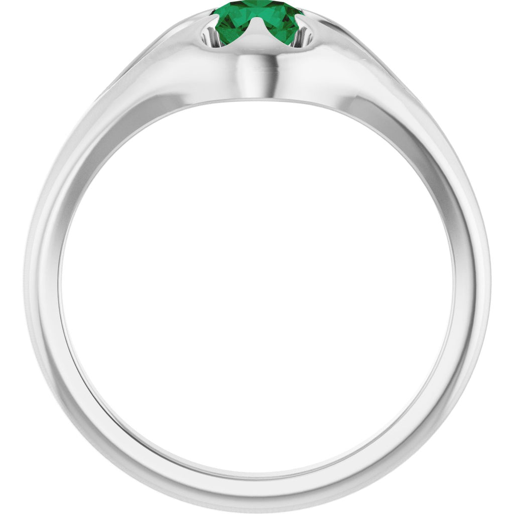Natural Emerald Belcher Ring in 14k white gold