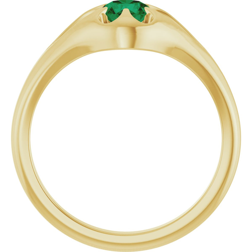 Natural Emerald Belcher Ring in 14k yellow gold