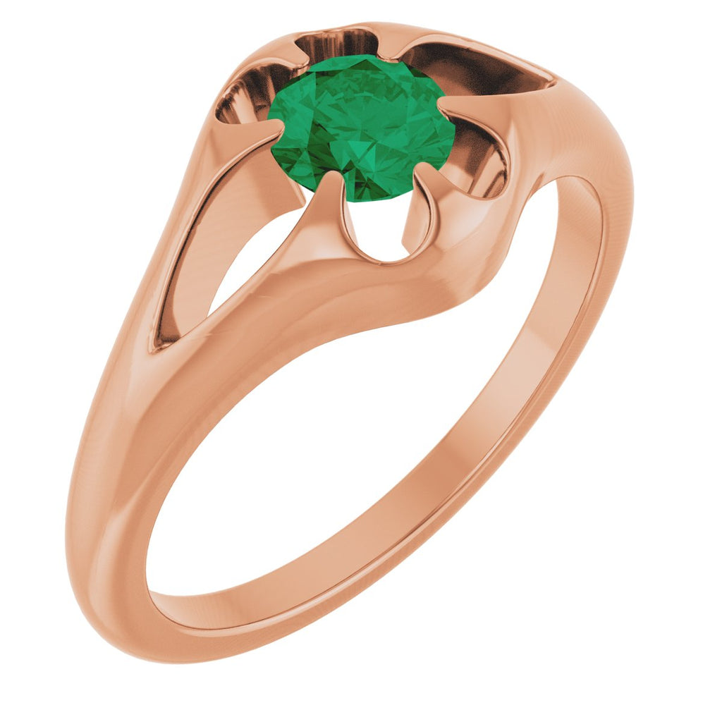 Natural Emerald Belcher Ring in 14k rose gold