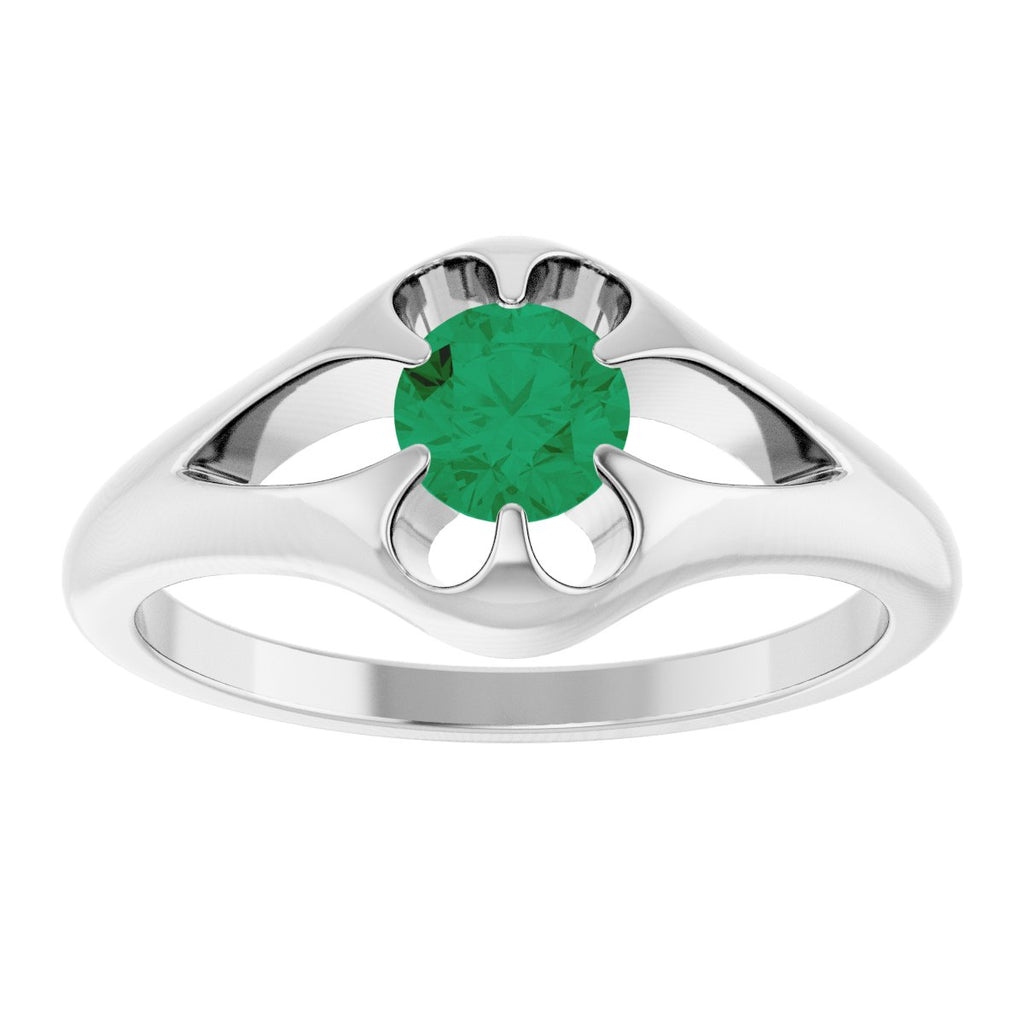 Natural Emerald Belcher Ring in 14k white gold