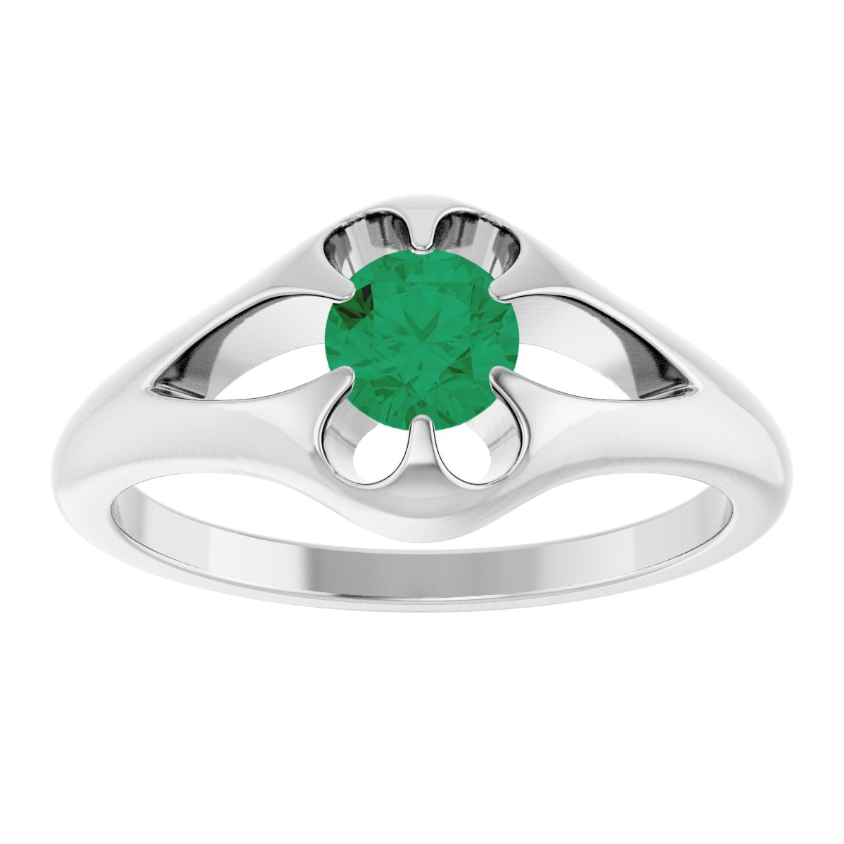 Natural Emerald Belcher Ring in 14k white gold