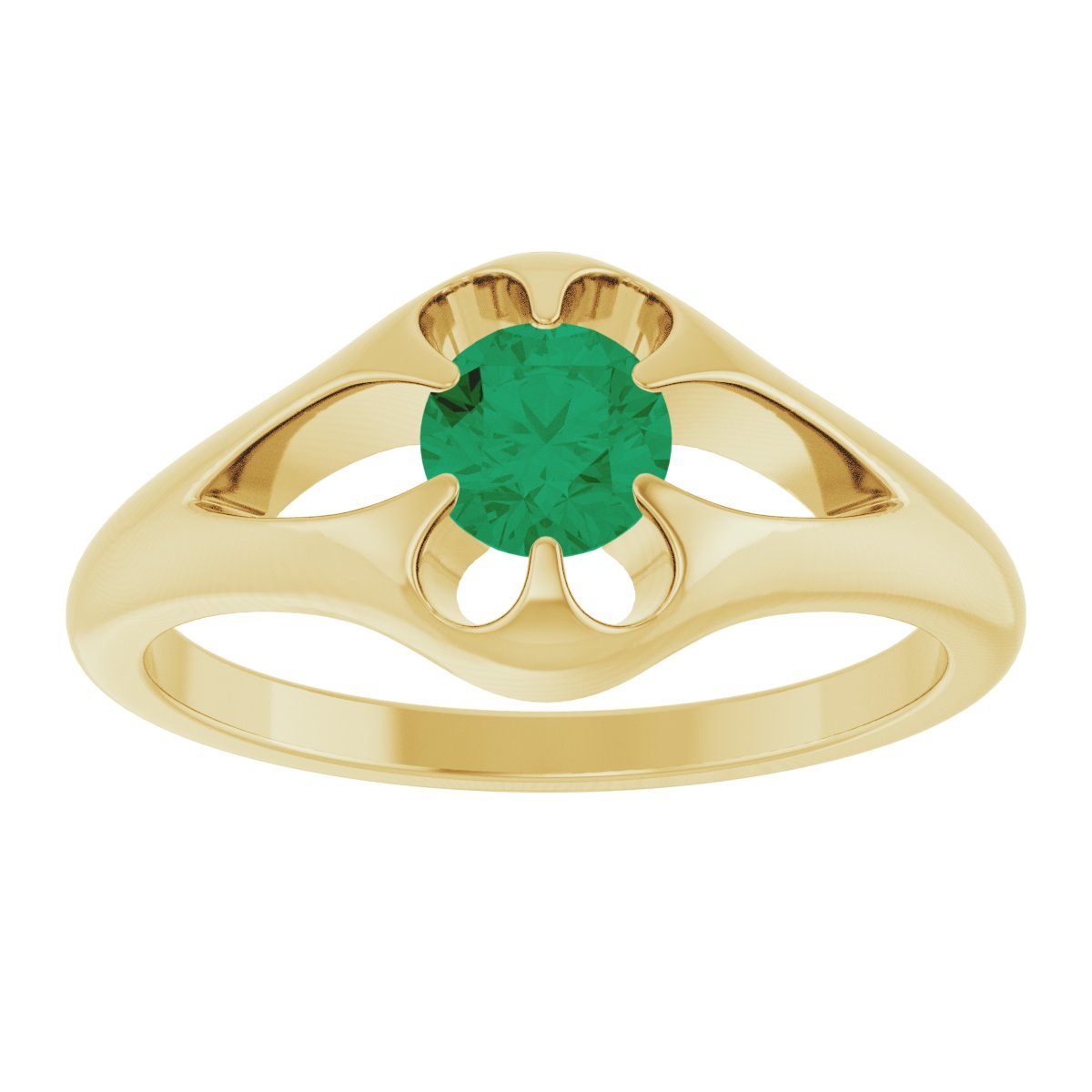 Natural Emerald Belcher Ring in 14k yellow gold