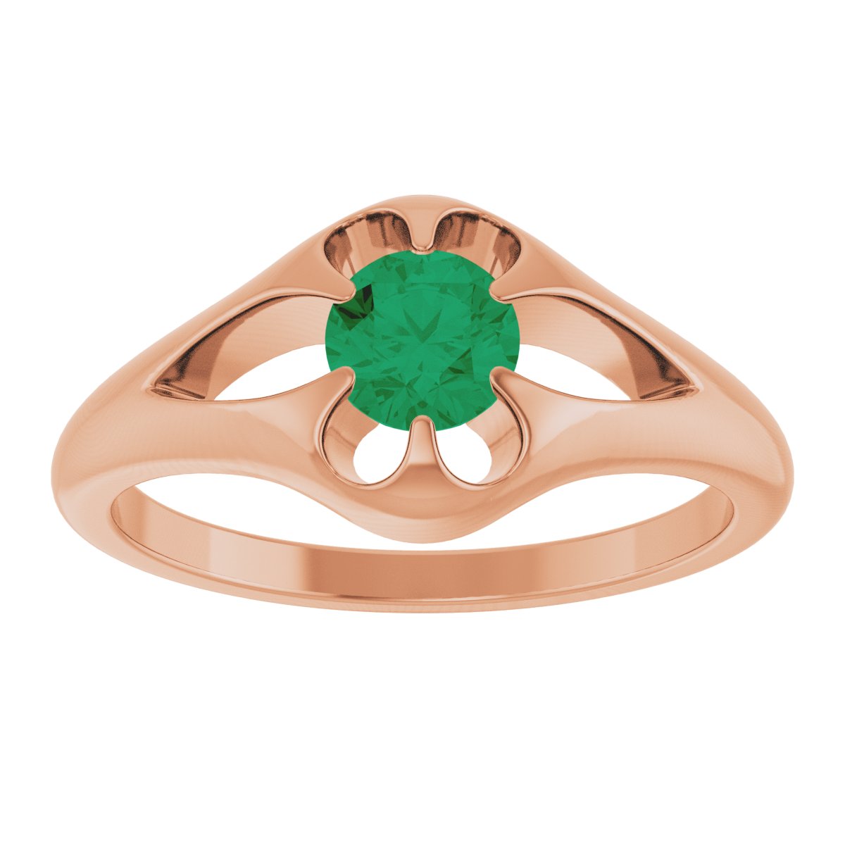 Natural Emerald Belcher Ring in 14k rose gold