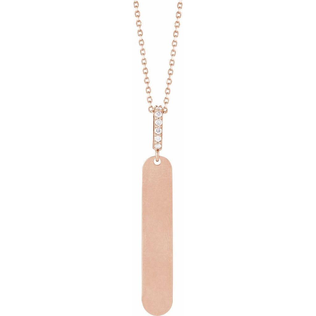 .05 CTW Natural Diamond Engravable Bar Necklace in 14k rose gold