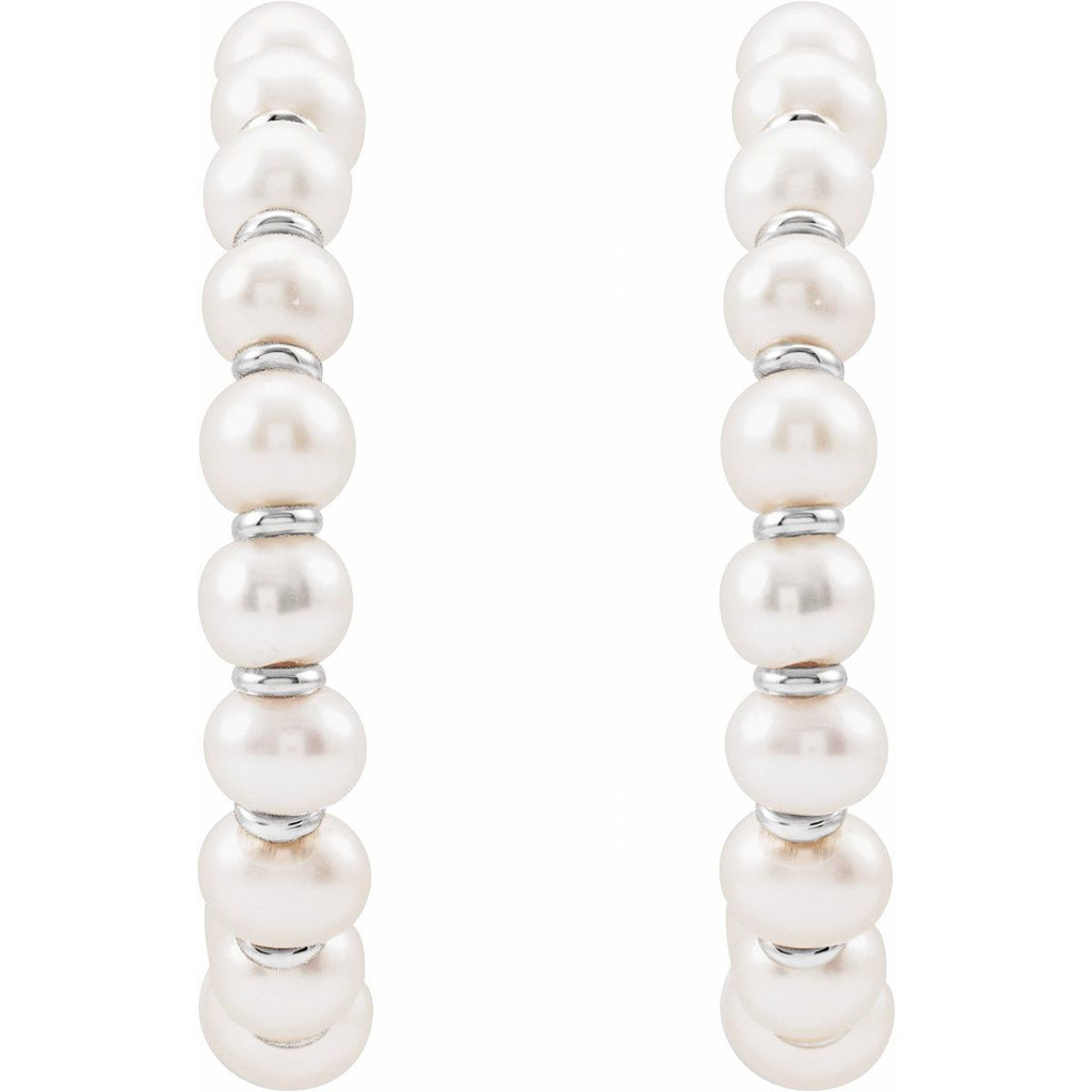 Cultured White Freshwater Pearl 30.3 mm Hoop Earrings in 14k white gold