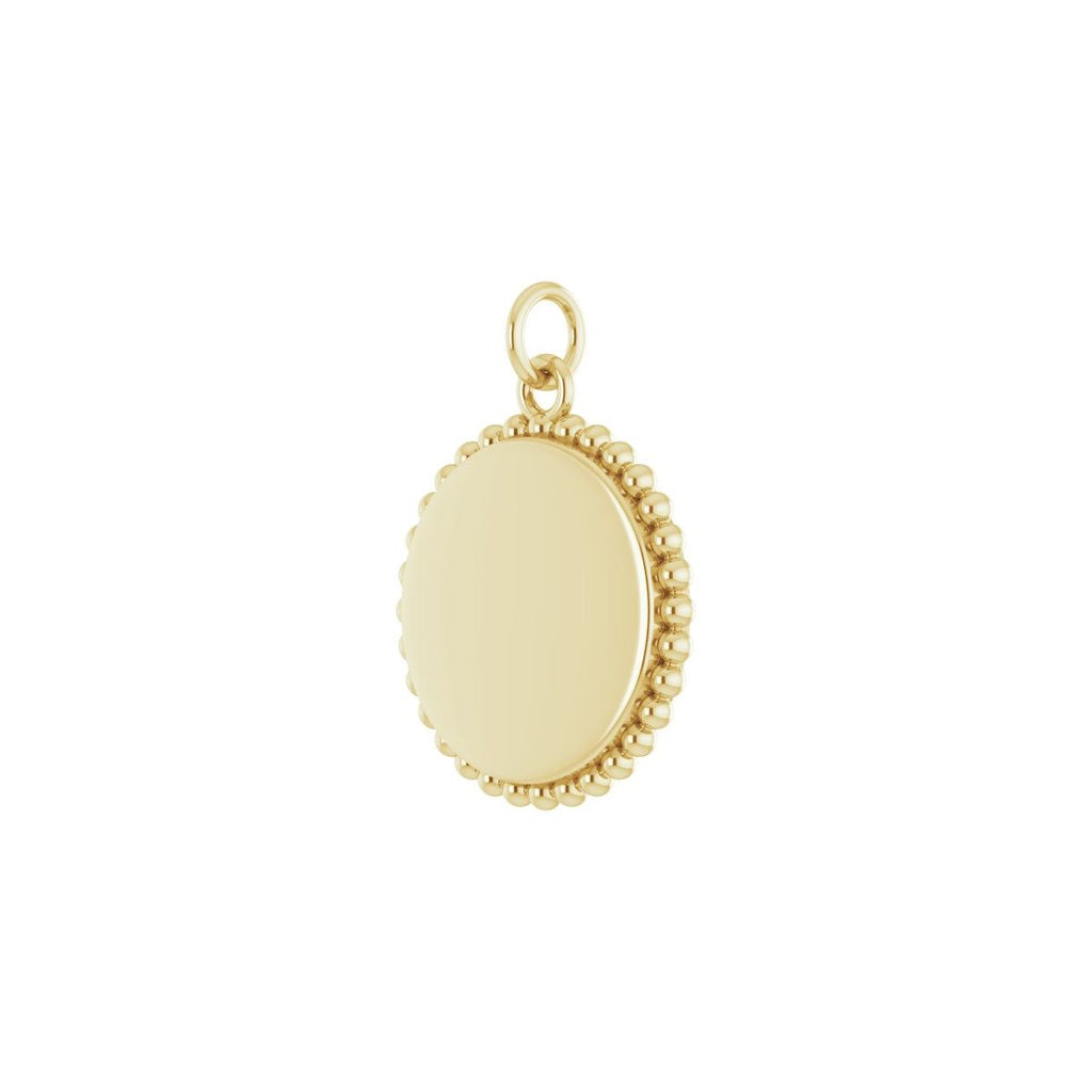 Engravable Beaded Charm/Pendant in 14k yellow gold