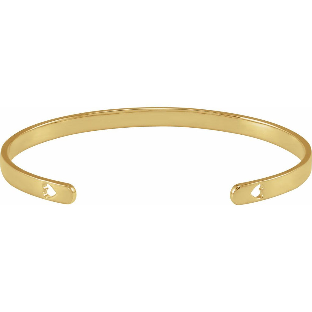Engravable Pierced Heart Cuff Bracelet in 14k yellow gold