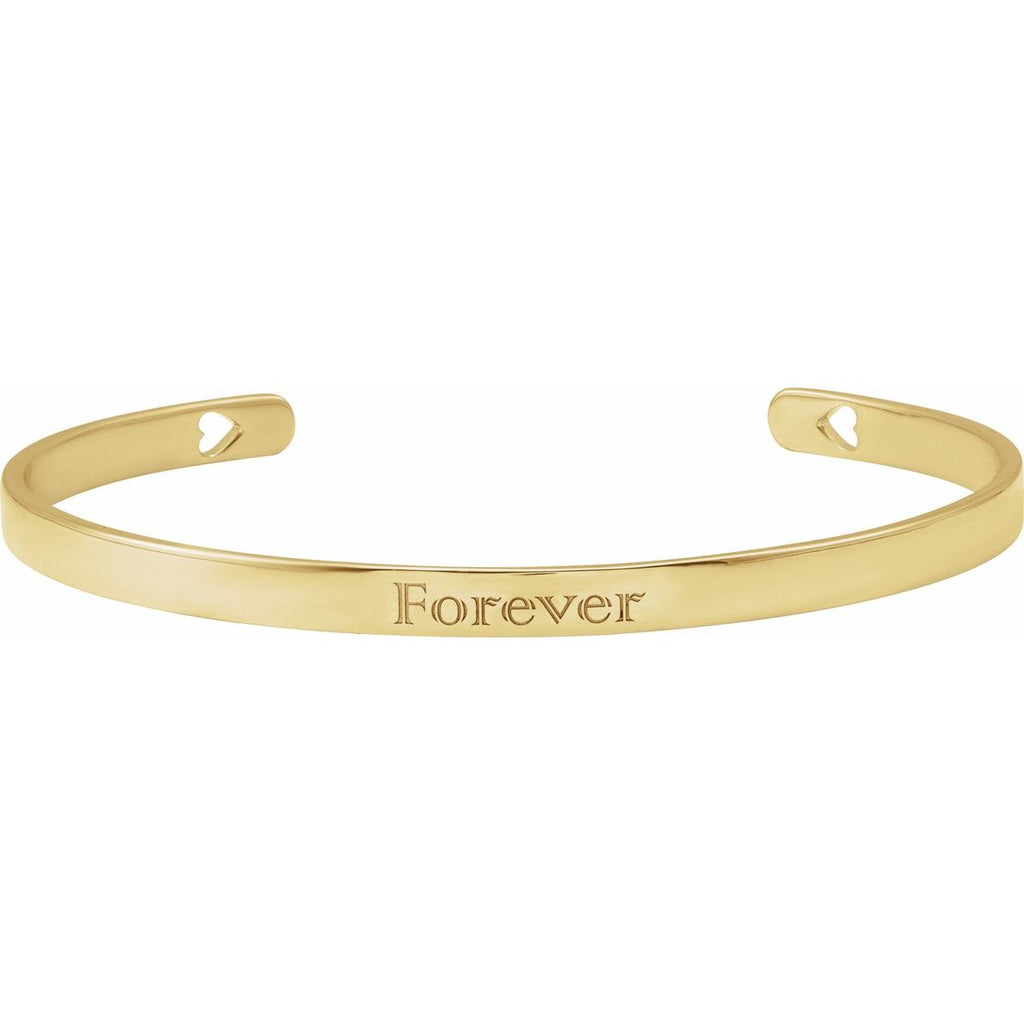 Engravable Pierced Heart Cuff Bracelet in 14k yellow gold