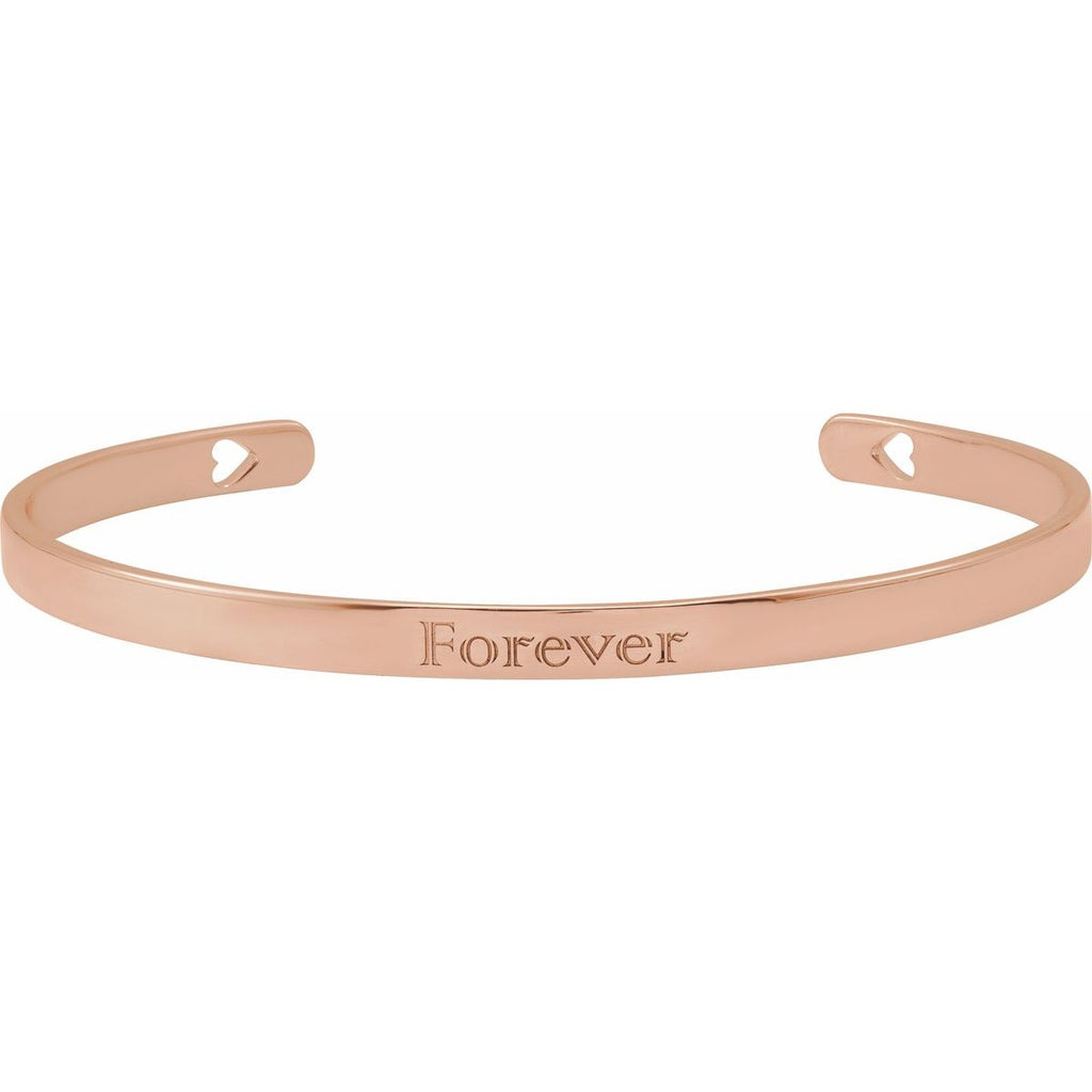 Engravable Pierced Heart Cuff Bracelet in 14k rose gold