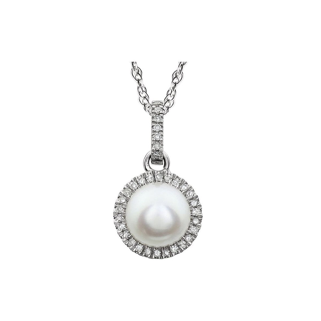Cultured White Freshwater Pearl & 1/10 CTW Natural Diamond Necklace in 14k white gold