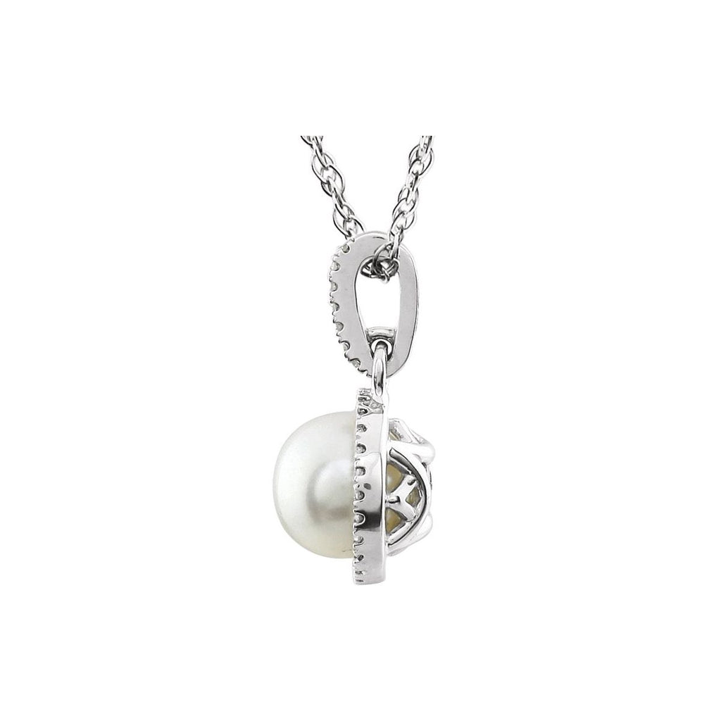 Cultured White Freshwater Pearl & 1/10 CTW Natural Diamond Necklace in 14k white gold