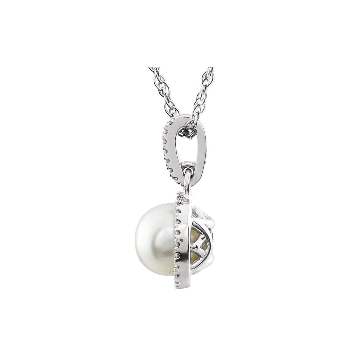 Cultured White Freshwater Pearl & 1/10 CTW Natural Diamond Necklace in 14k white gold