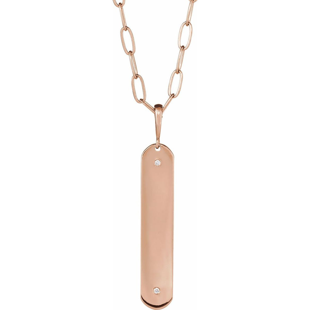 .0075 CTW Natural Diamond Engravable Bar Necklace in 14k rose gold